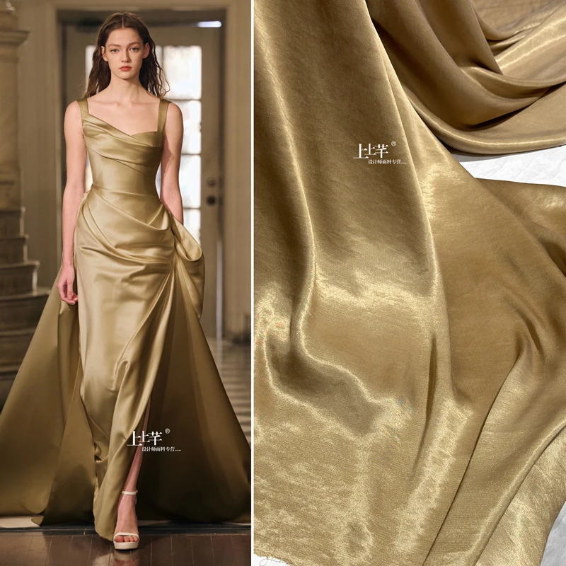 Satin Fabric Champagne Metal Wire Shirt Camisole Dress Cheongsam Fabrics Clothing Cloth Diy Sewing Material By The Meter