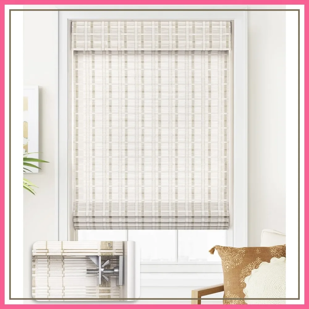 

No Tools No Drill Cordless Bamboo Roman Shades, Light Filtering Roll Up Blinds for Window 31'' W x 64'' H, Whitewash