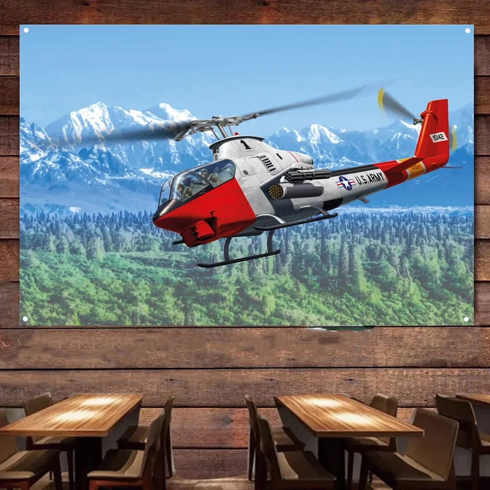 AH-1G Arctic Cobra Helicopter Wall Art Flag Tapestry - Aviation Military Art Posters Wall Decor Banner - Best Gift for Army Fans