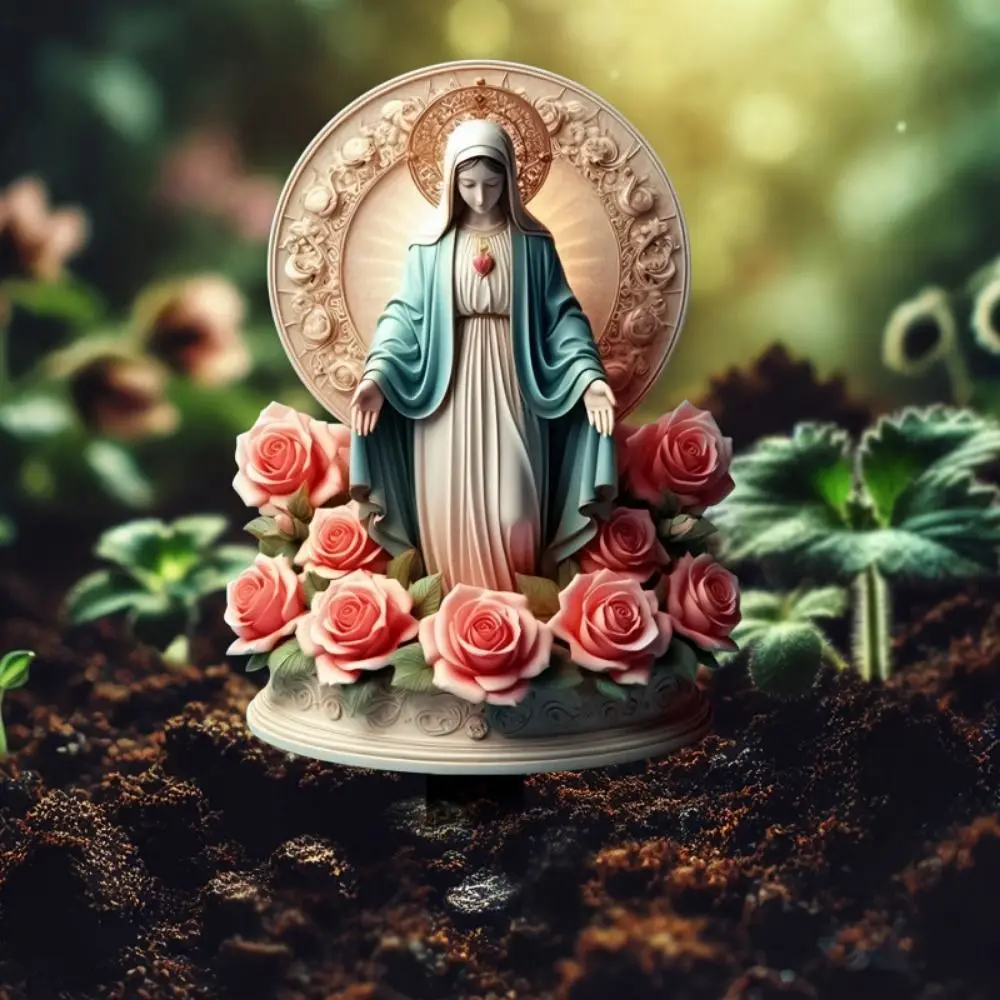 

Creative 2D Virgin Mary Garden Stake Waterproof Easy to Install Blessed Mary Statue Wear-resistant Colored Garden Stake Yard