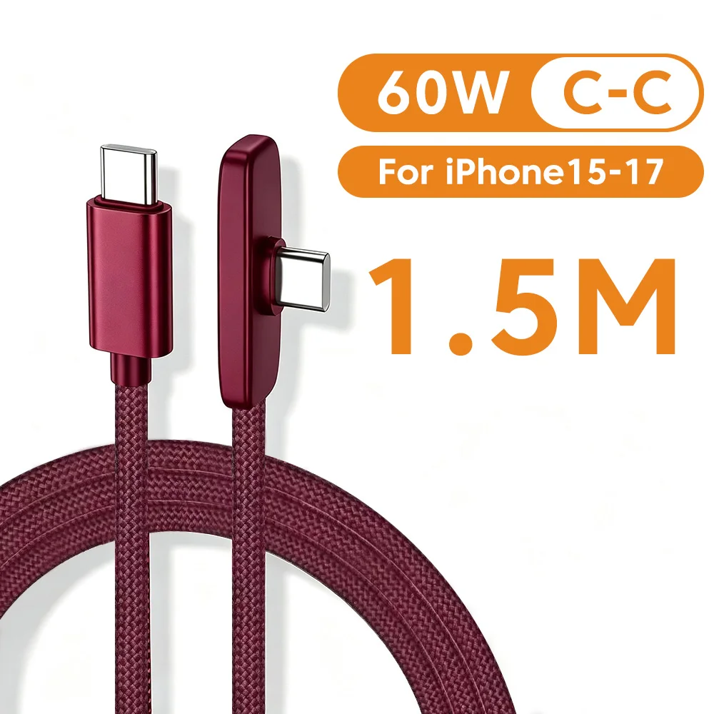 90 °   Elbow Mobiele Telefoon Datakabel 60W/100W Snelladen USB C naar Type C Kabel voor Samsung Xiaomi Oneplus USB Type C Kabel