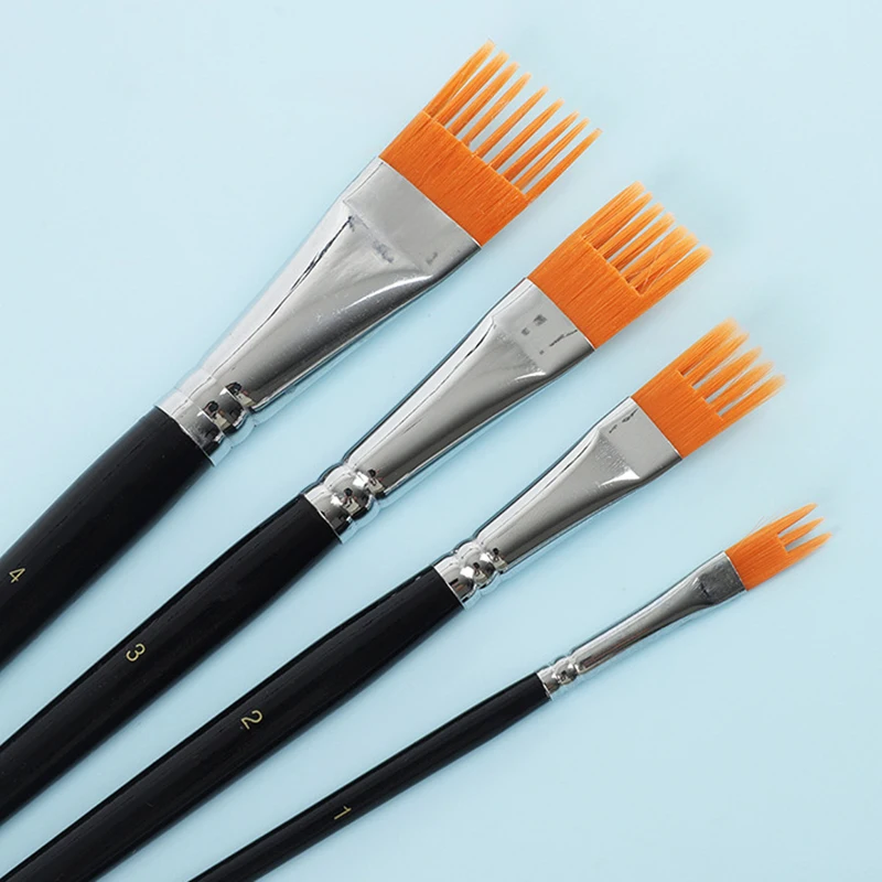 4pcs Serrated Shape Paintbrush Set for Watercolor Oil Digital Painting - Landscape Leaf Art Brushes for Artists & Students