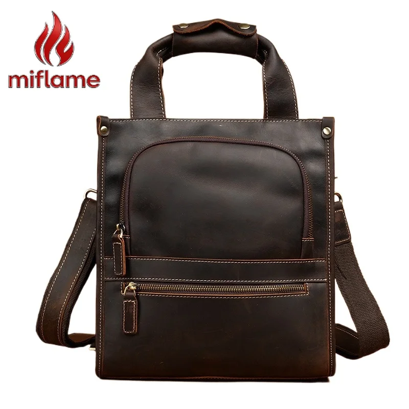 

Мужская сумка-мессенджер из винтажной кожи Crazy Horse, большая вместительная вертикальная сумка через плечо, повседневная сумка-тоут