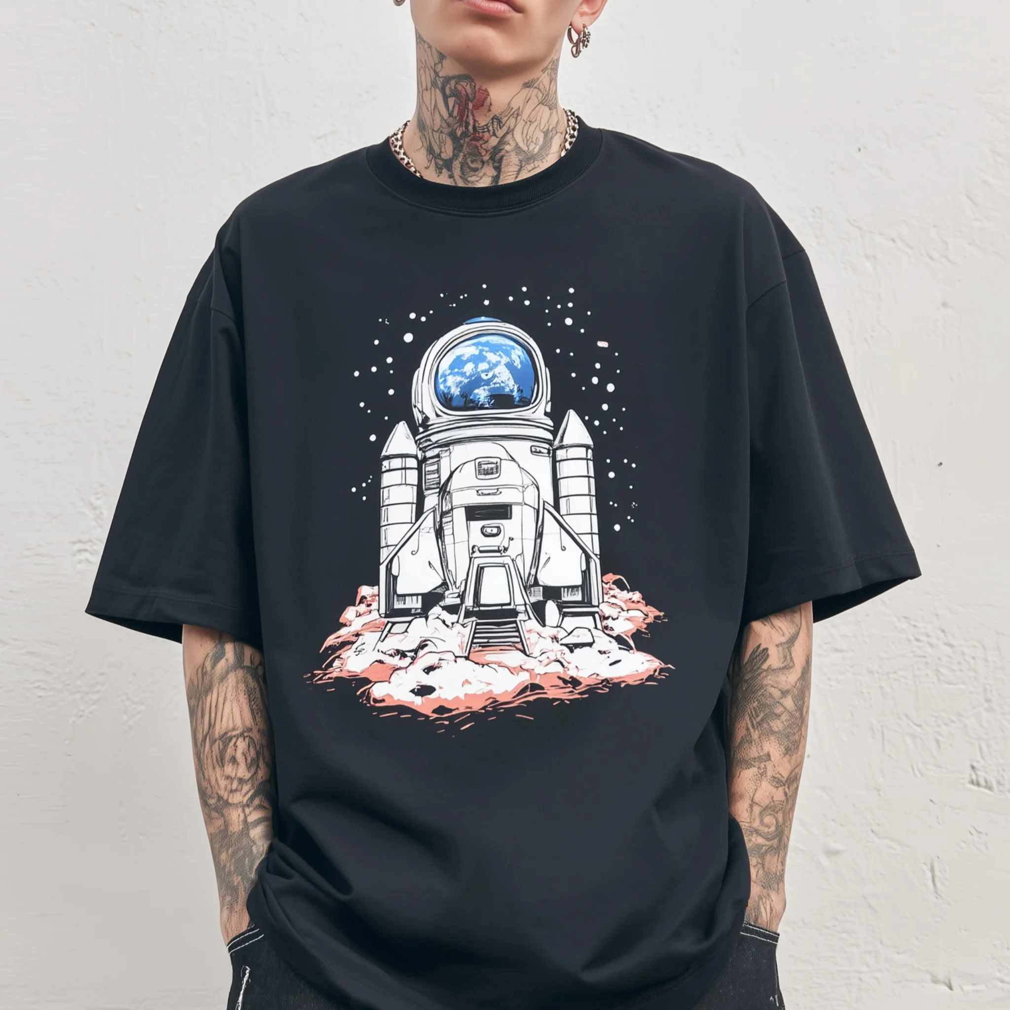 

Teevo Men's Casual T-Shirt Space Rocket Print Daily Wear