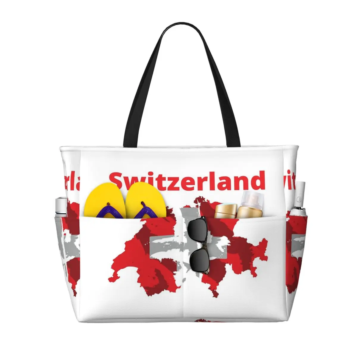 Swiss Switzerland Flag Beach Tote Bag Sport Gym Yoga Duffle Large Tote Bag Women Travel Bag Fitness bag