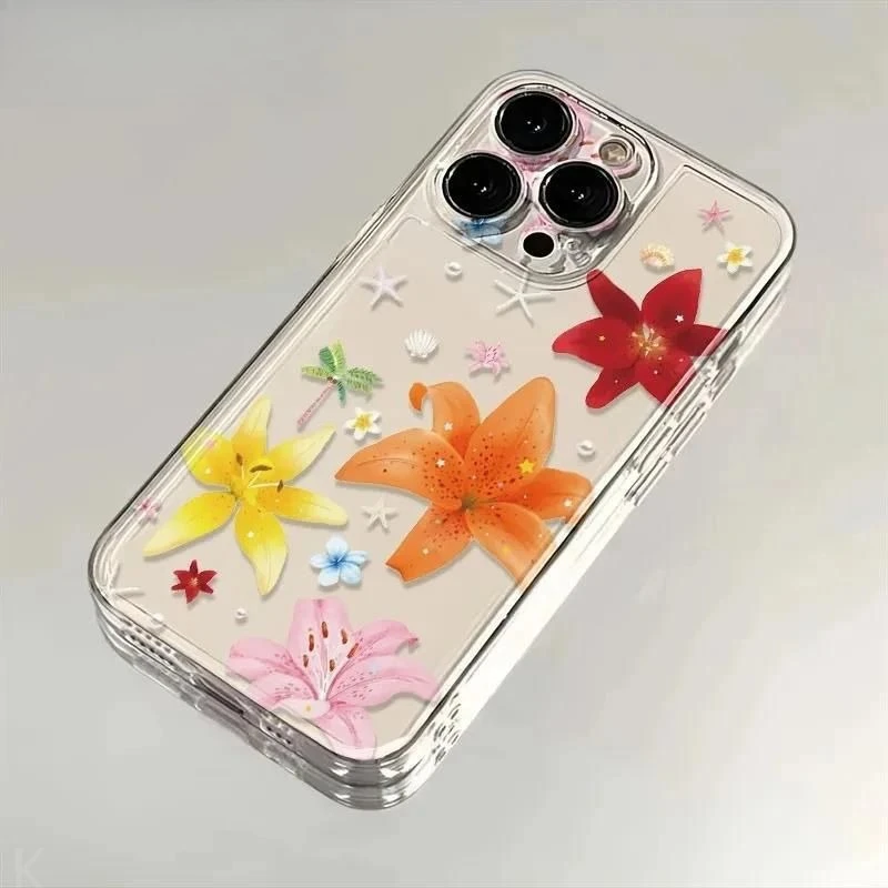 

Kapok Lily Flower Transparent Phone Case For iPhone 16 15 11 12 14 13 Pro Max Mini X XSMax XR 7 8 Plus SE4 16e Silica Cover Fund