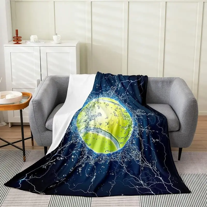 Tennis Ball Flannel Fleece Throw Blanket, Sports Game All Season Bed Blanket Ball Games Fuzzy Blanket for Bed Sofa