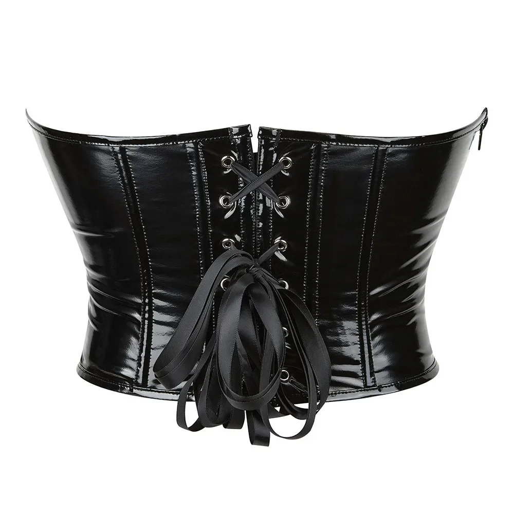 Sexy Corset Top For Women Street Style PU Leather Zipper Crop Tops Women Sleeveless Off Shoulder Backless Bustier