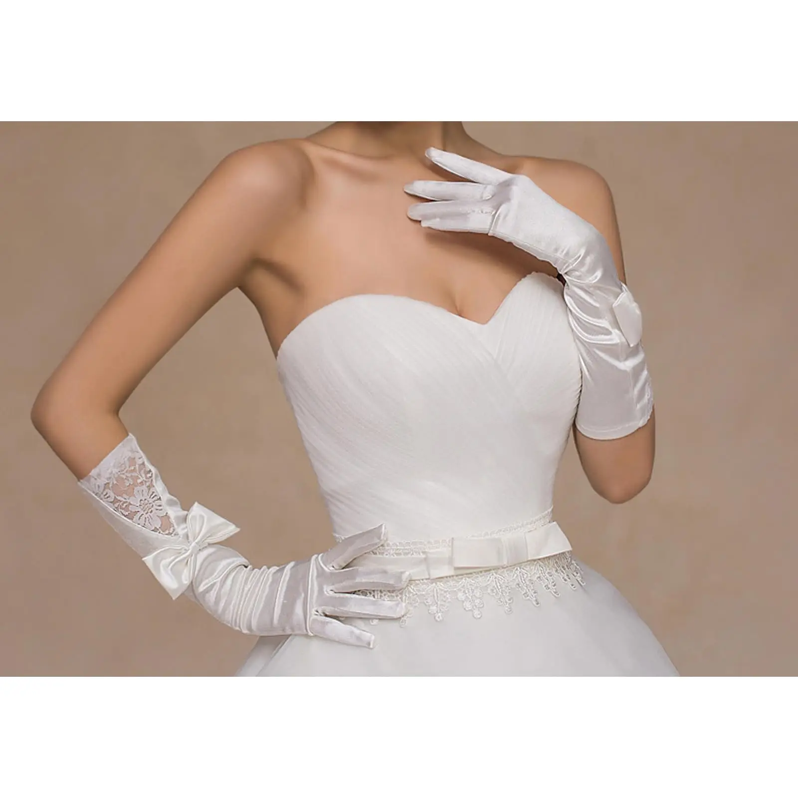 Bow Opera Satin Gloves Lace Bride Wedding Gloves Elbow Length 1920s Prom Gloves for Women