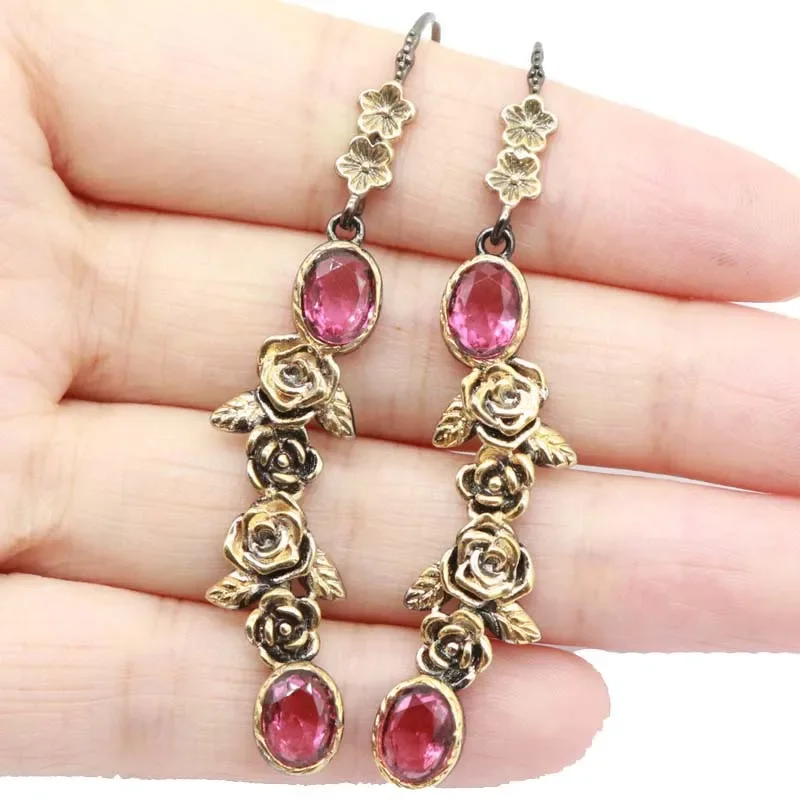 

Buy 3 Get 1 Free 60x12mm Purple Spinel Pink Tourmaline BLACK GOLD SILVER Earrings