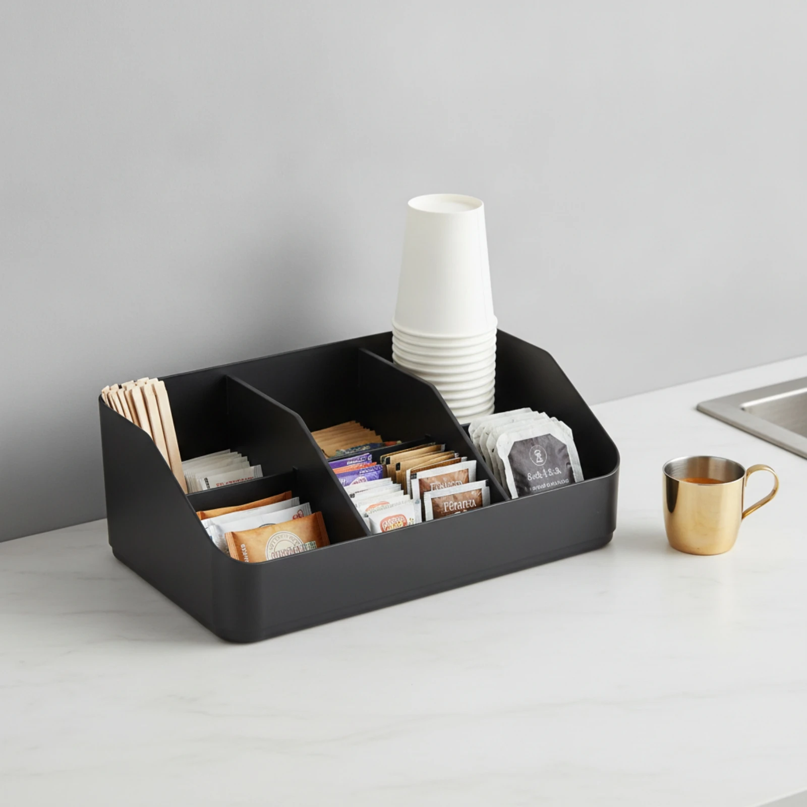 Coffee Station Organizer Multi-Compartment Cup and Condiment Organizer Cup and Condiment Station Two-Tier Storage Storage Rack