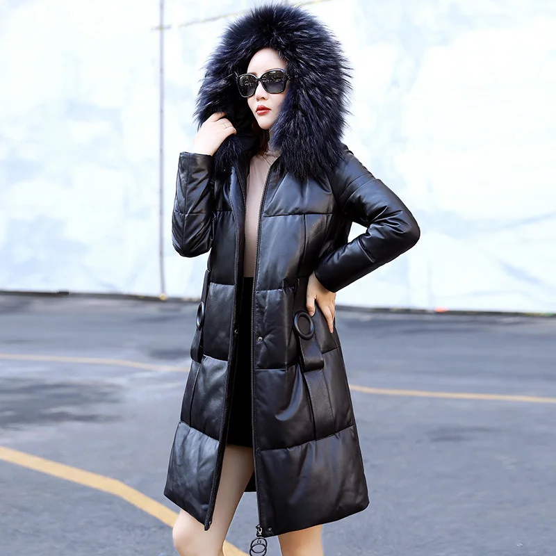 

Leather Jacket Genuine Sheepskin Coat Women's Down Jacket Raccoon Dog Fur Collar Winter Parka Mujer Chaqueta