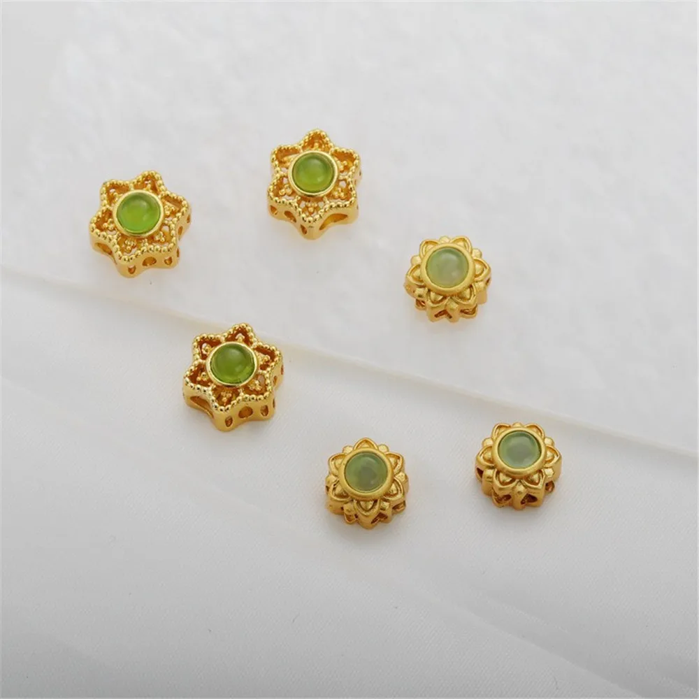 

Round Green Zircon Beads 18K Gold Filled Color Hollow Through Hole Matte Gold DIY Bracelet Necklace Accessories Loose Beads 10mm