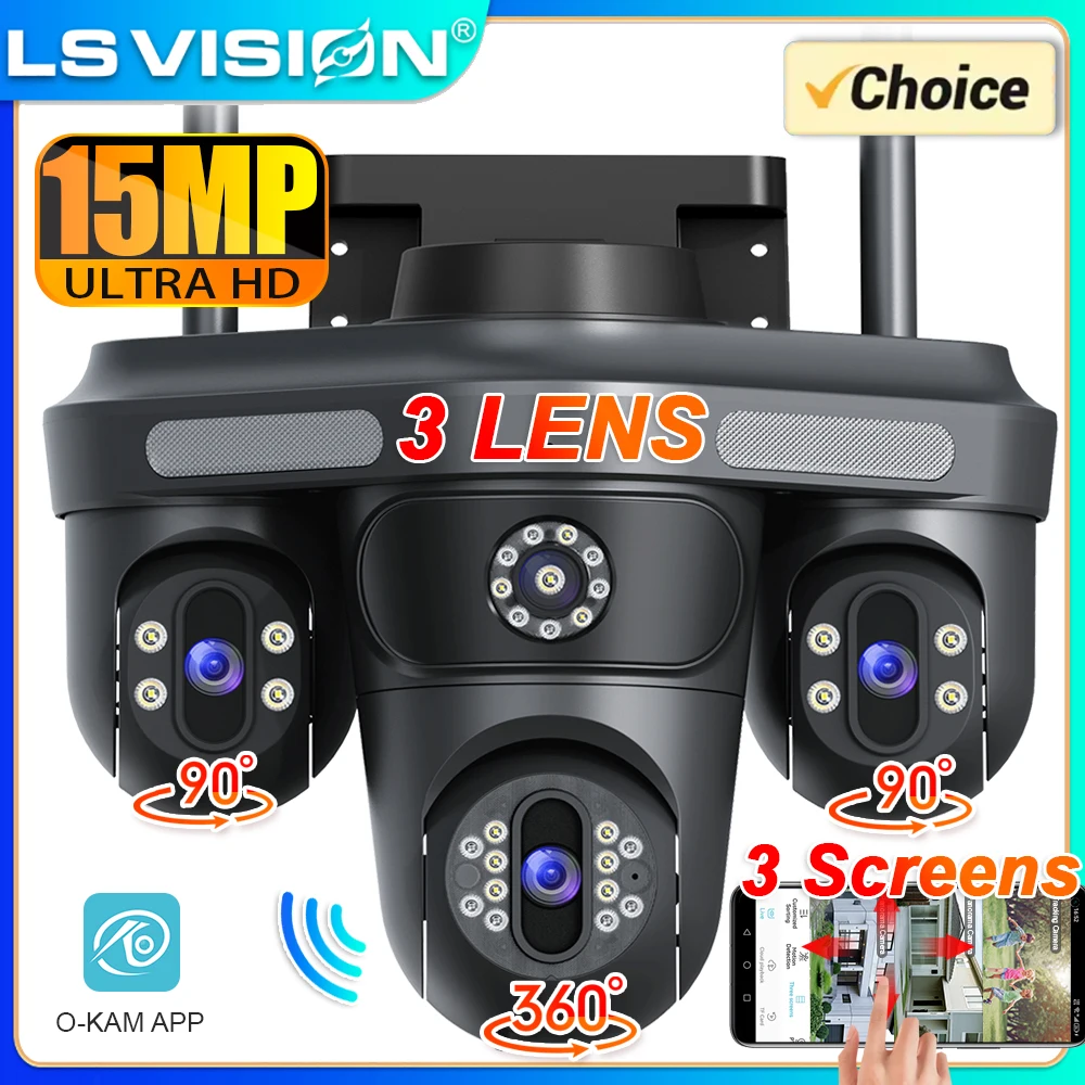 

LS VISION 8K 15MP WiFi Camera 3-Lens Outdoor Surveillance Cameras IP Camera Security Protection Auto Tracking CCTV Camera OKam