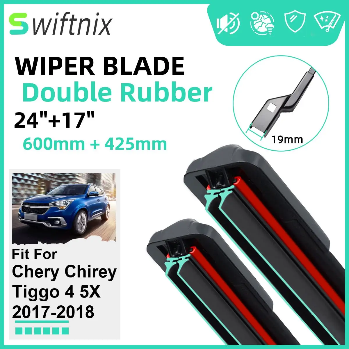 

Двойные резиновые автомобильные дворники для Chery Chirey Tiggo 4 5X 2017-2018, переднее ветровое стекло, резиновые автомобильные аксессуары 2018