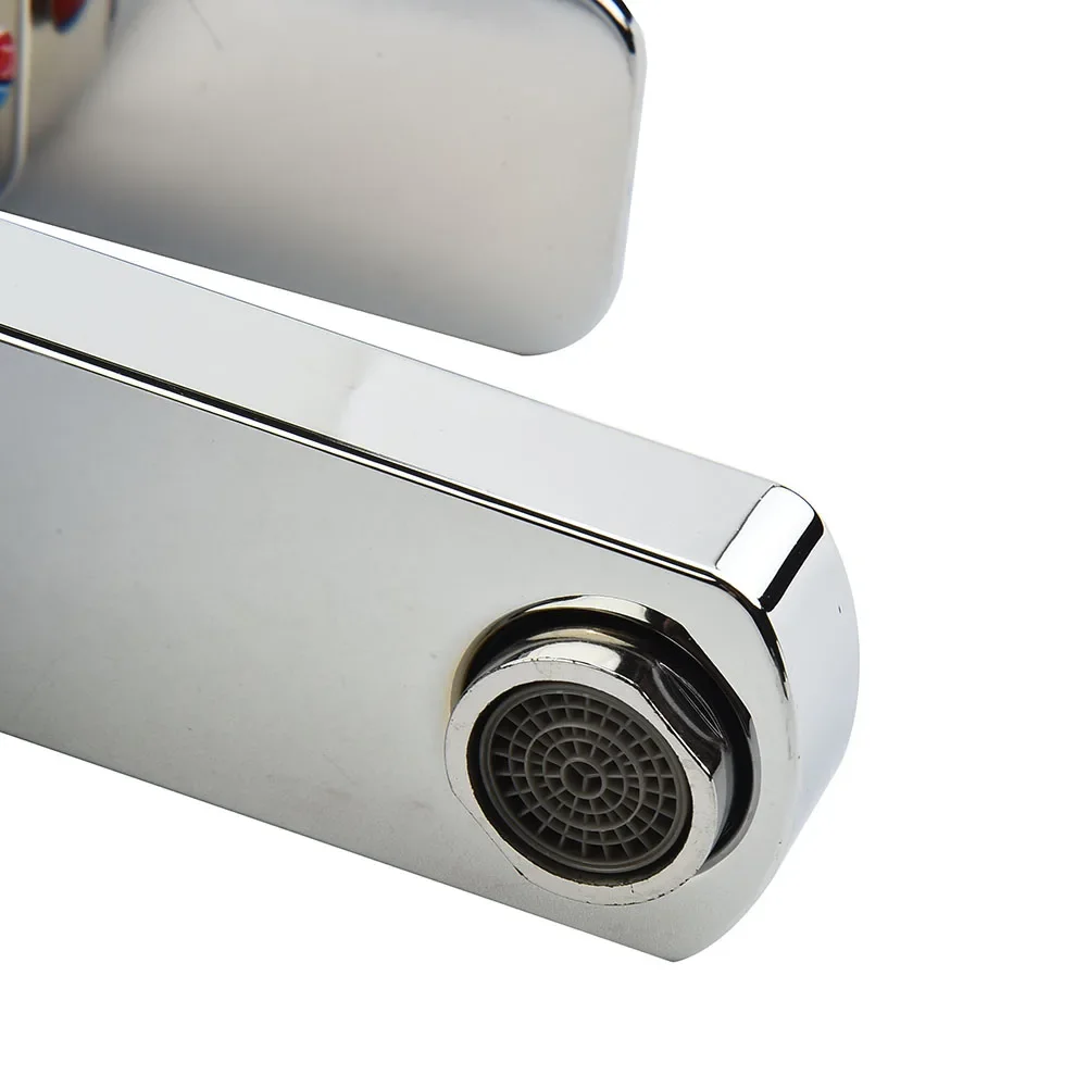 Basin Sink Bathroom Faucet Deck Mounted Hot Cold Water Basin Mixer Taps Fashion Silver Modern Filler Lavatory Sink Tap