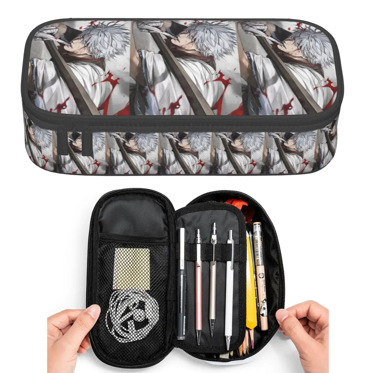 

Anime Gintama Gintoki Pencil Cases for Student Pen Box Pencil Bag Large Storage Pencil Pouch Pen Holder