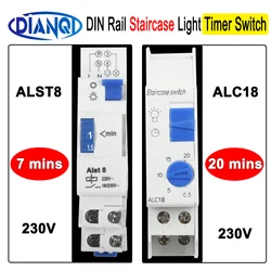 Przełącznik czasowy na szynę DIN do kontrolera oświetlenia schodów ALST8 1-7 minut ALC18 1-20 minut interwał 18mm pojedynczy moduł