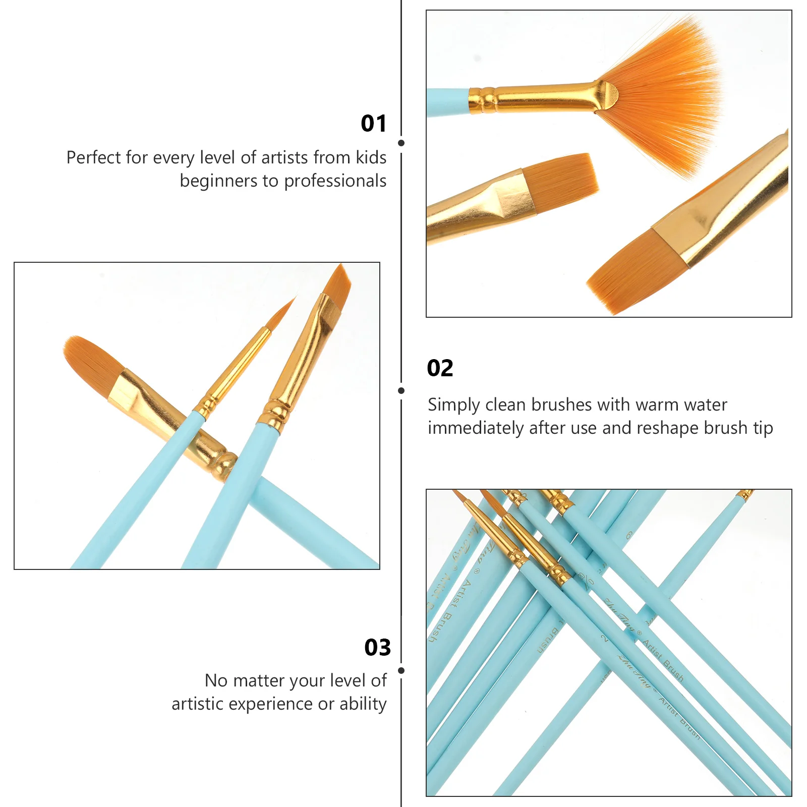 

10 Pieces Crafts Professional Paintbrushes Adults Watercolor Painting Art Supplies for Multifunction