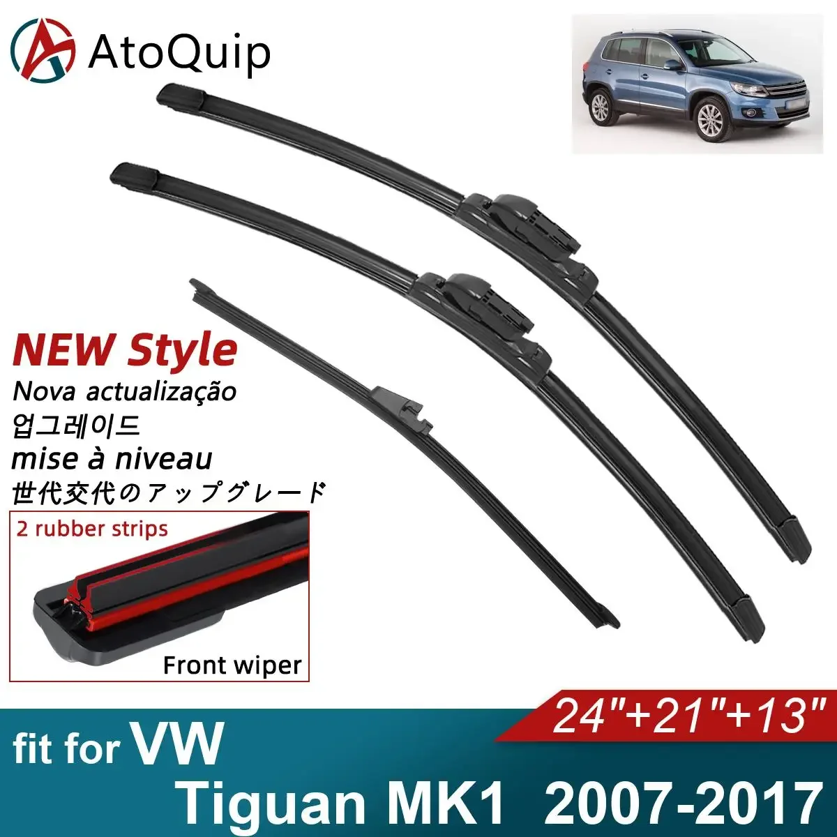 Double Rubber Car Wiper Blades for 2007-2017 VW Tiguan MK1 Front Rear Windshield Wipers Accessories 2013 2014 2015 2016 2017