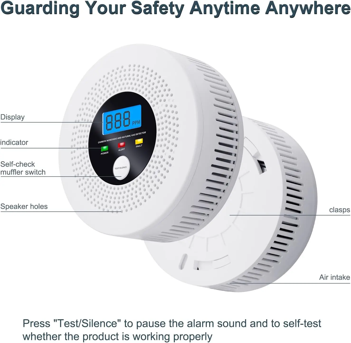 85dB Natural Gas Detector and Carbon Monoxide Detector with LCD Display and Sound Warning for Home, Garage