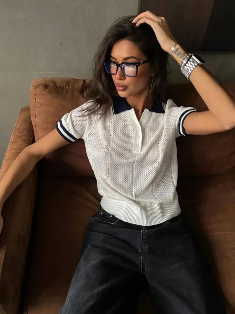 新しい夏のスタイルのカジュアルニットレディーストップ、サマートップス、ヴィンテージTシャツ、エレガントなレディーストップ、女性服、少女スタイル