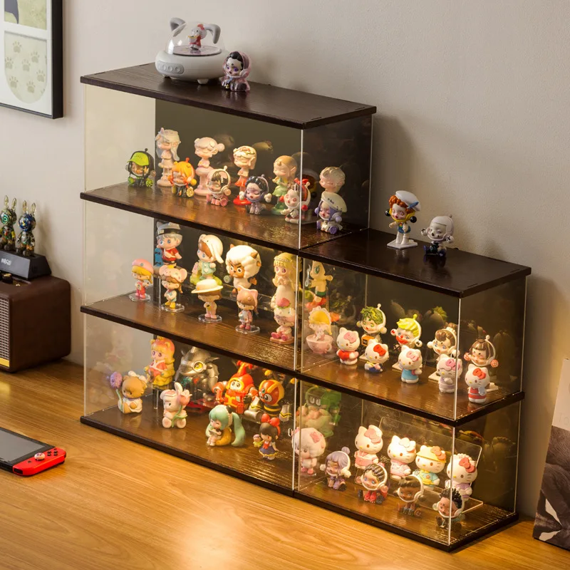 LED Acrylic Display Case for Blind Box Collection, Clear Dustproof Showcase Shelf for POP MART Figures Toys Models and Collectib
