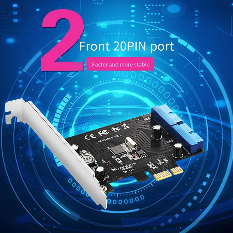 PCI Express USB 3.0 19 Pin Expansion Card PCIE 1X To 2 Ports USB 3 19 Pin Adapter Internal USB3 20Pin Hub Header Easy Install