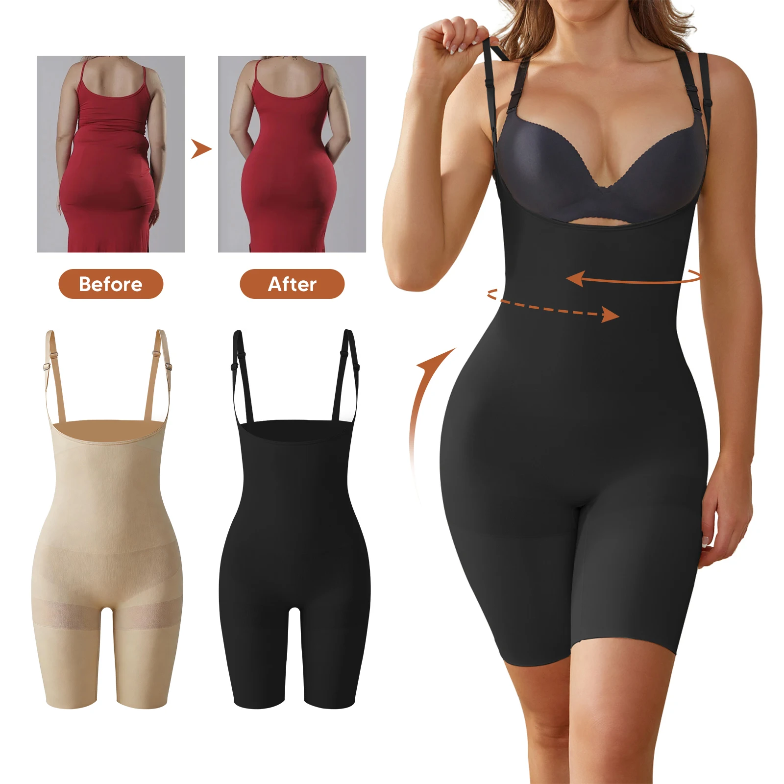 

Women Seamless Shapewear Bodysuit Push Up Tummy Control Waist Trainer Butt Lifter Slimming Full Body Shaper
