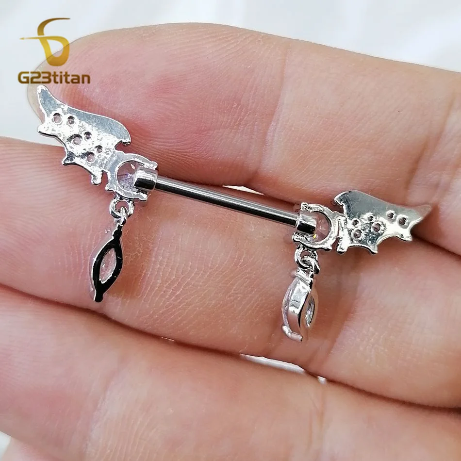 G23Titan Perforated Barbell 14G Titanium Steel Surgical CZ Zircon Hypoallergenic Nipple Ring Sexy 2pcs Jewelry Nipple Piercing