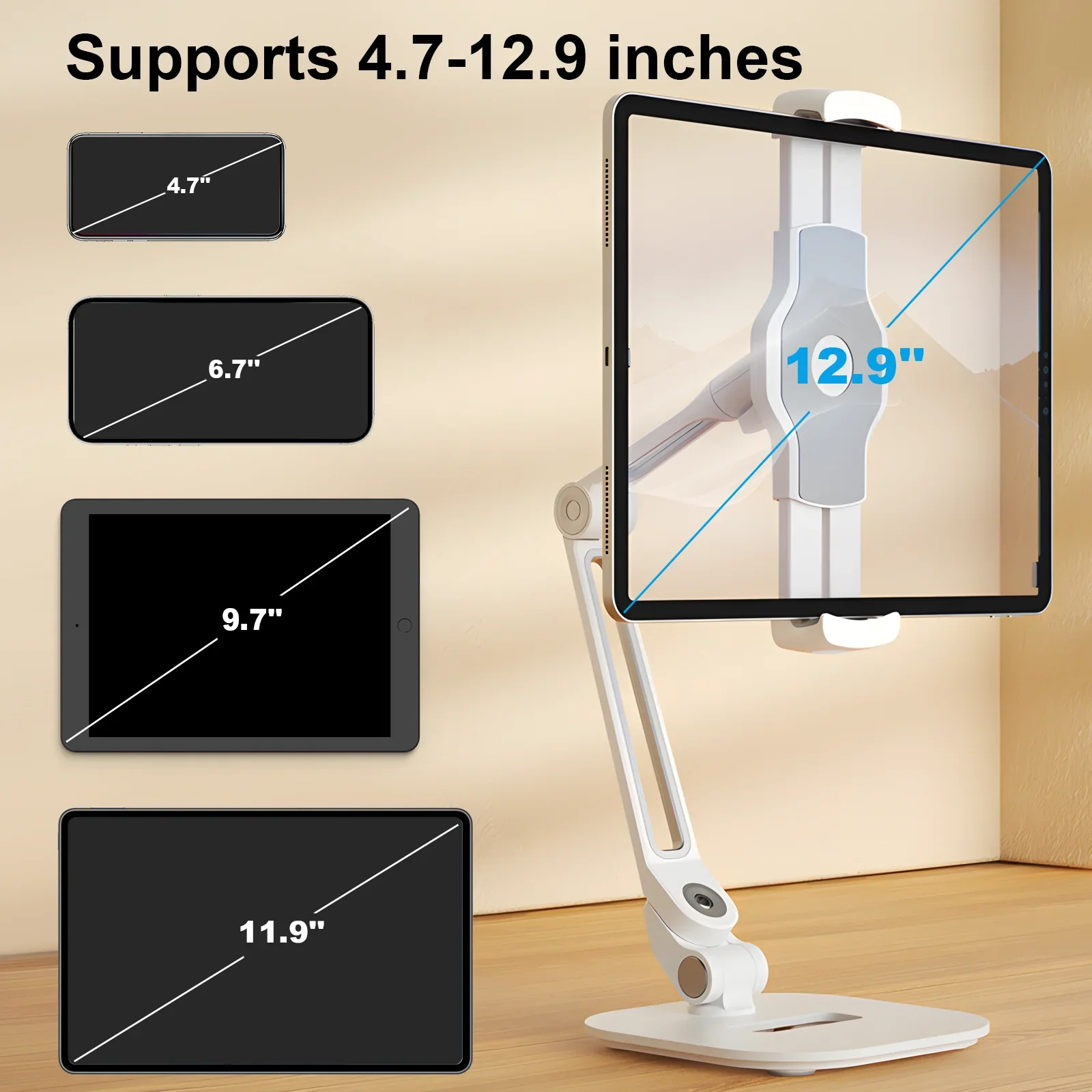 Unew Foldable Stand with Clamp, Stable, Multi Angle 360 Rotating, Portable, For iPad & Mini Pad, Tablet Stand,4.7-12.9 inches, 1