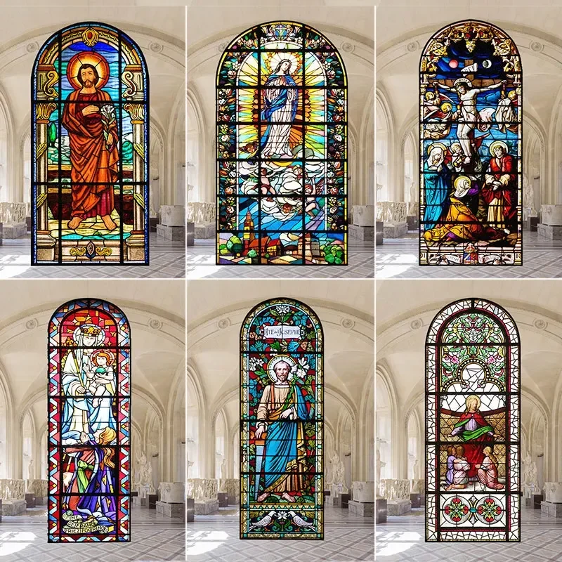 Stained Glass Window Stickers, Privacy Film, Church Style, Static Cling, Decorative Frosted Window Films, Customized Size