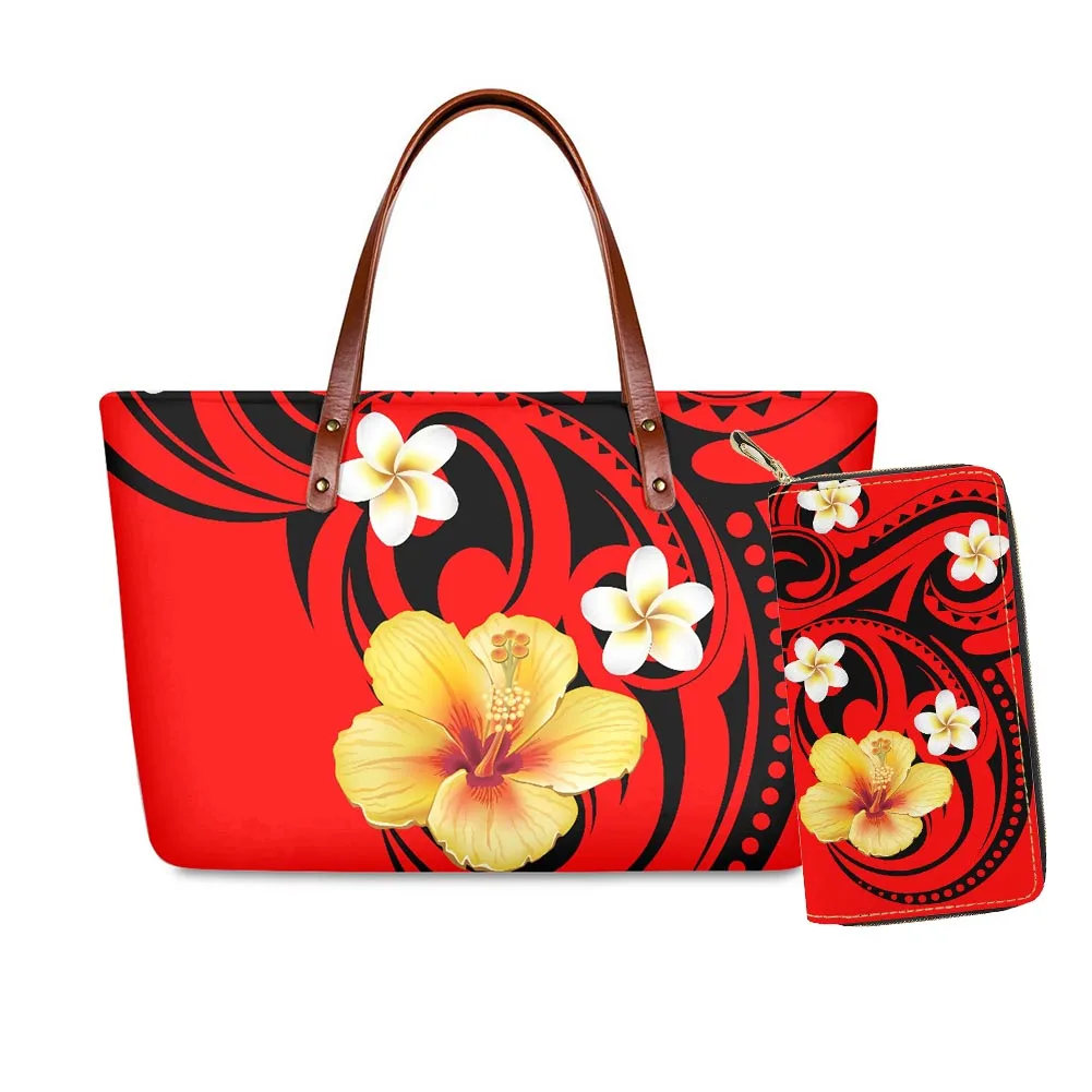 Bolso de gran capacidad para mujer, bolsa de hombro portátil de lujo de estilo polinesiano Floral, bolso de compras que combina con todo, novedad de