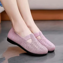 Shoes Fashion Breathable Summer Women Mesh Light Mom Shoes Slip On Flat Casual Non-Slip Sport Shoes Ladies Vulcanized Shoes