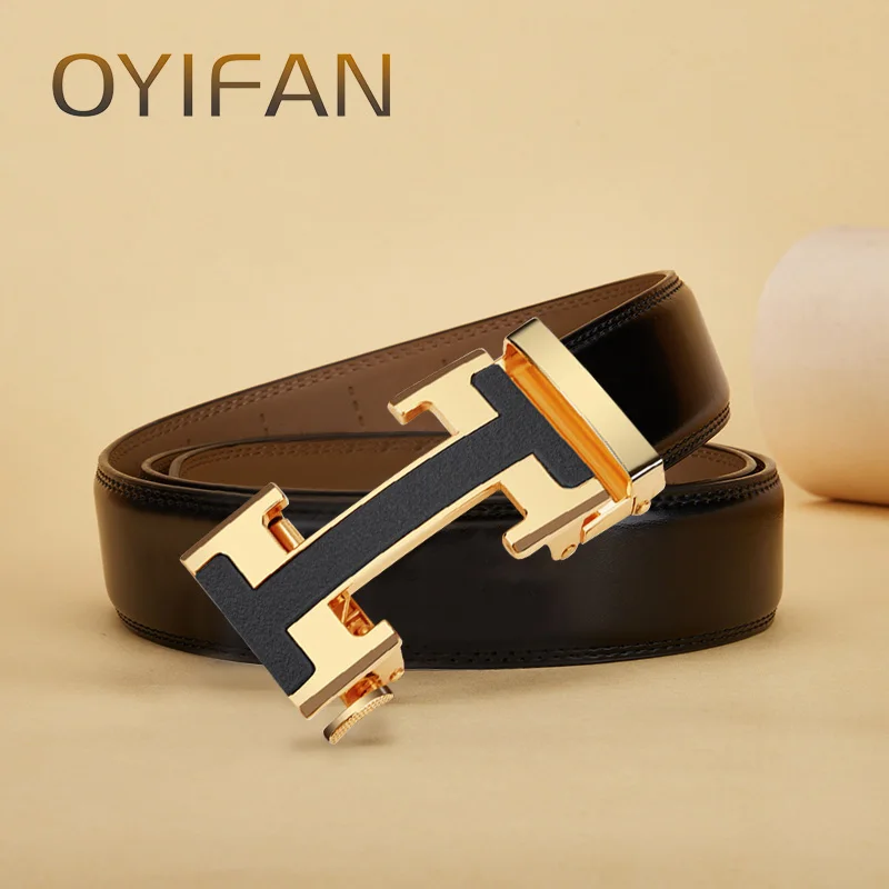 Mens Leather Belt Black Color Automatic Belts Leisure Fashion Ratchet Belts for Men Pants Waistband Genuine leather belt for men