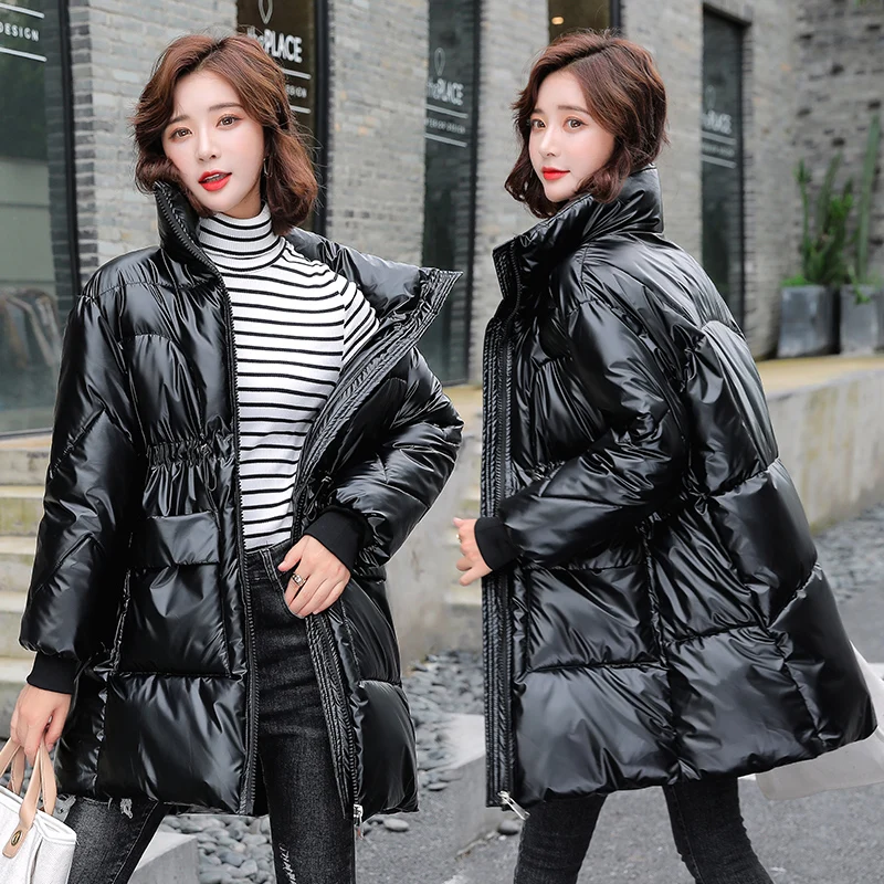 

Wa-Free Bright Face down Cotton Jaet Women's Mid-Length Winter Korean Sle Large Size Loose Cotton Coat Outerwear