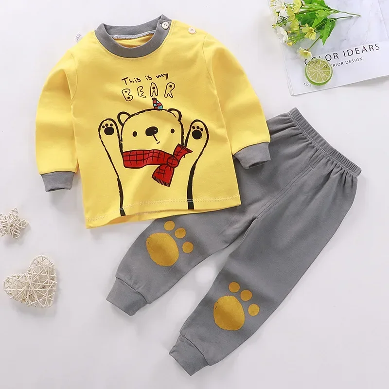 Conjunto de pijama para niños y niñas, camiseta de manga larga con estampado de dibujos animados, Tops con pantalones, ropa de dormir para otoño, novedad de 2024