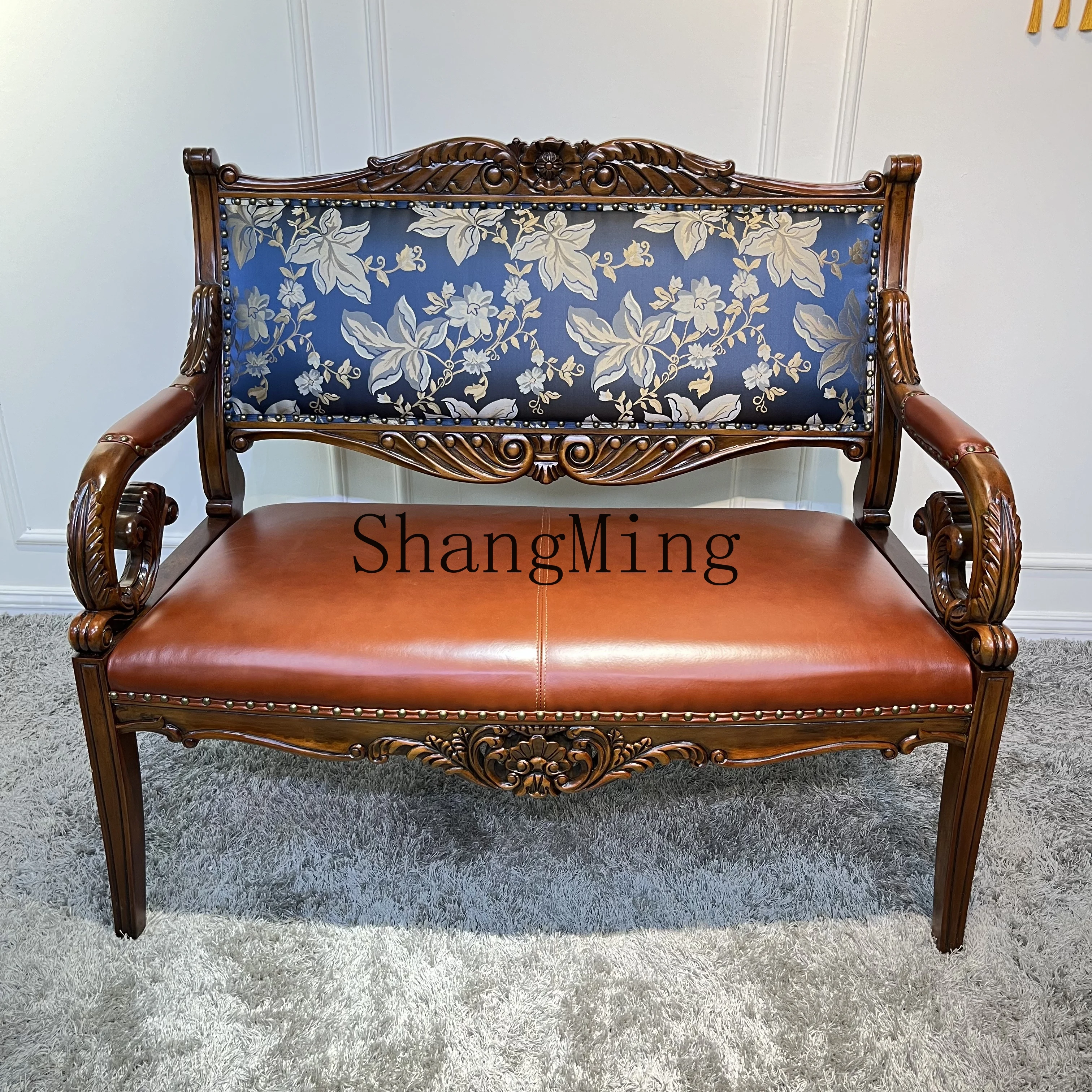 

CL solid wood sofa chair double chair villa luxury living room leisure negotiation couple chair