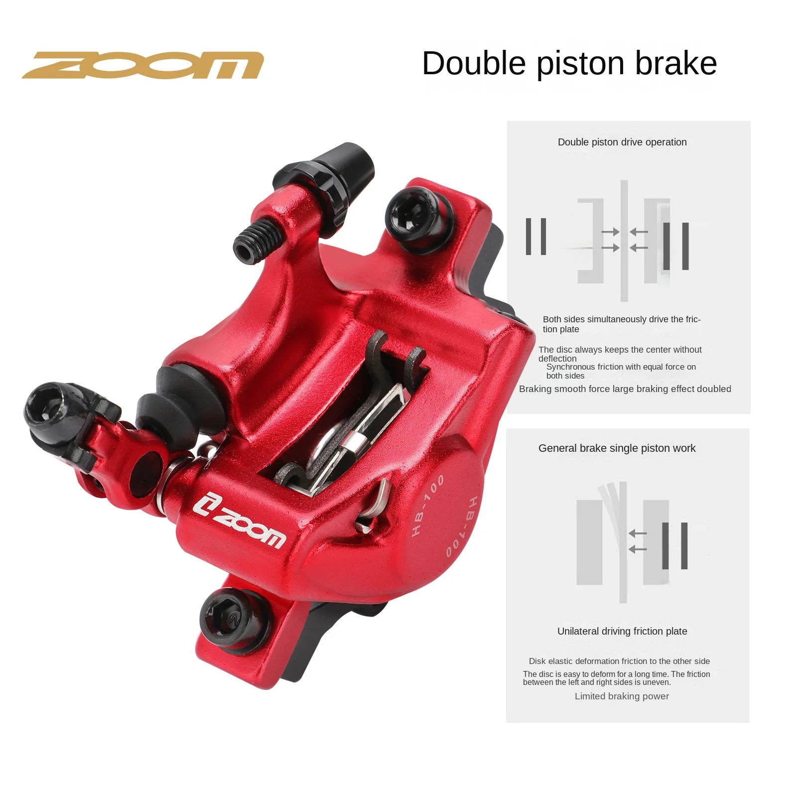 ZOOM XTECH HB100 Mtb Hydraulic Disc Brake Calipers Front Rear 160mm Folding Pull Wire Black Red Brake for MTB Bike Brake Set