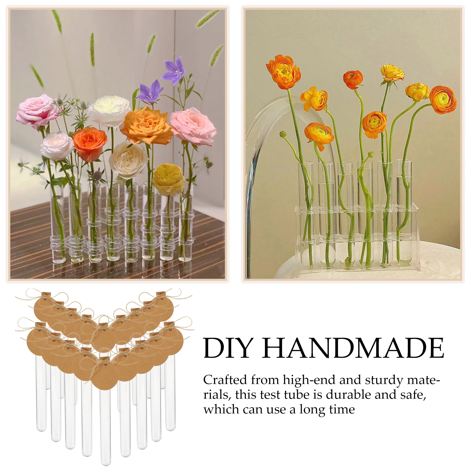 

Test Tube Set Smooth Tubes Plastic with Lids Hemp Rope Clear for Crafts Diy Empty