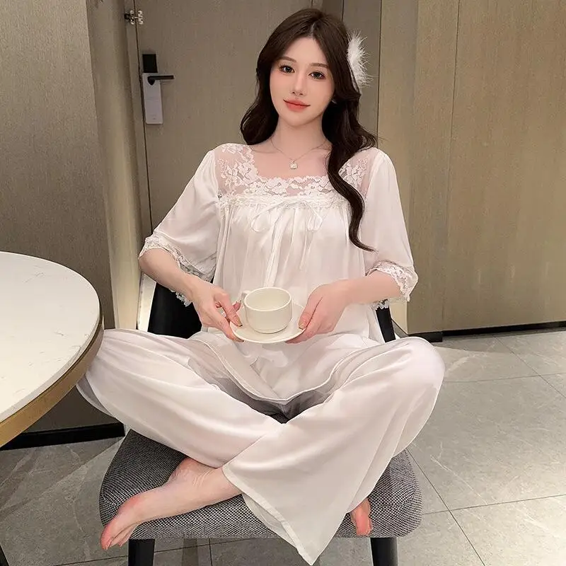 Summer New Fashionable Women's Pajamas Short Sleeves Pants Sweet Princess Home Clothes Set Comfortable Soft and Skin Friendly