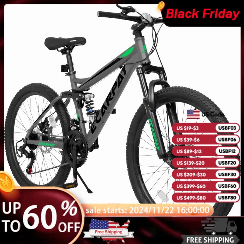 AQMountain Bike,Dual Full Suspension Mountain Bike,for Student s s Bicycles,21-Speed Aluminum/Steel Beach School Bicycles