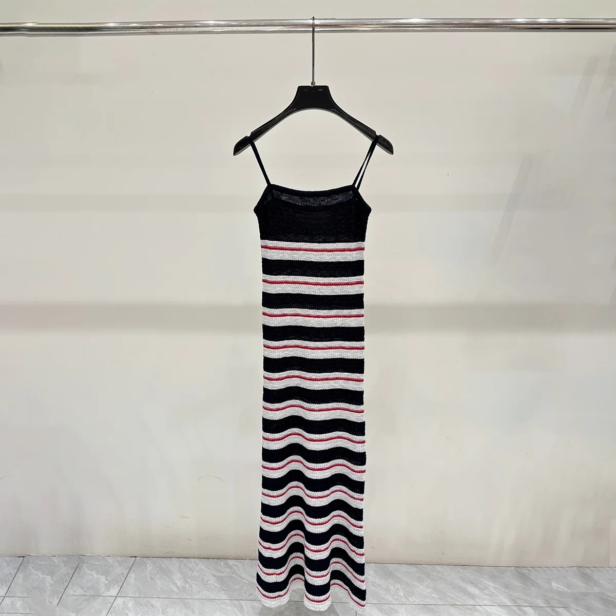 2026 high-quality women's striped knitted camisole skirt thin cardigan two-piece set--26917130