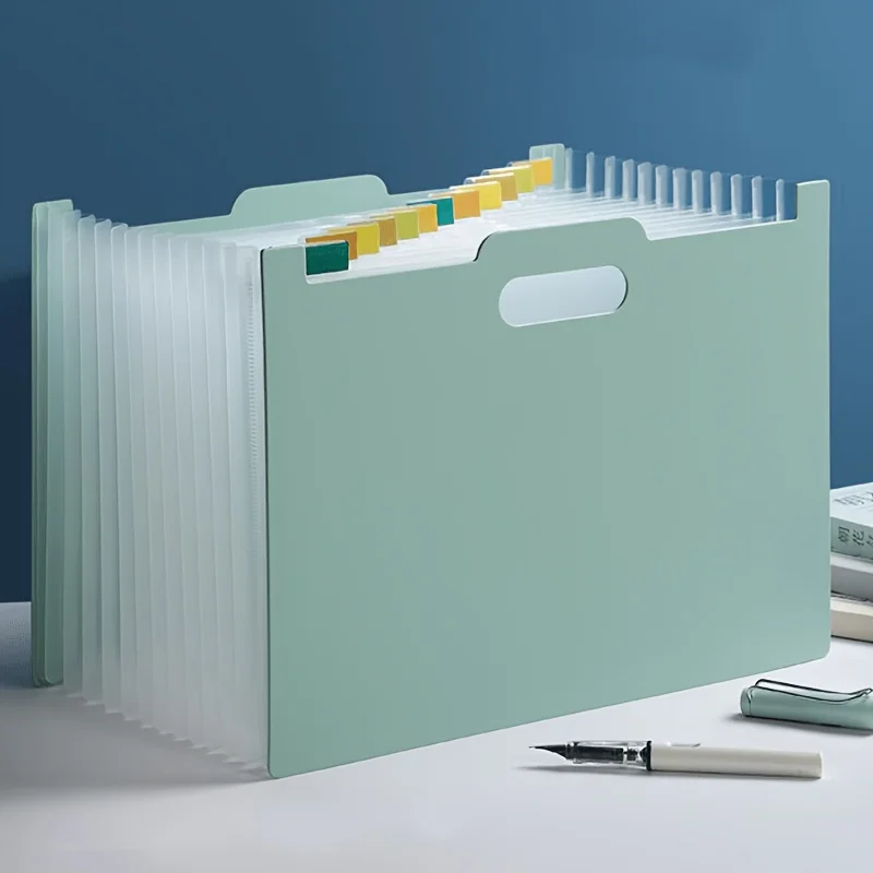منظم ملفات قابل للطي بحجم حرف A4 أبيض حديث، علامات تبويب لسهولة التنظيم، حامل مستندات مثالي لسطح المكتب، تخزين سطح المكتب
