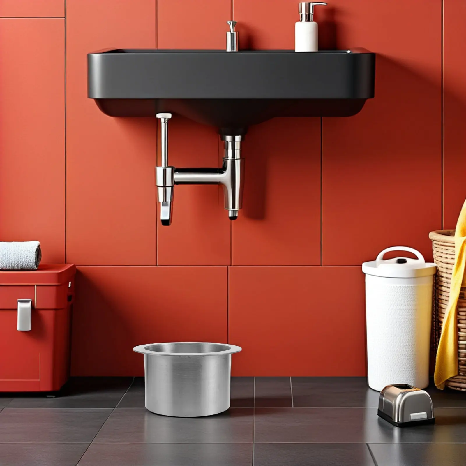 Recessed Trash Can Lid Round Embedded Garbage Ring 4.72in Bore Countertop Built-in Waste Chute Cover Kitchen Office Trash