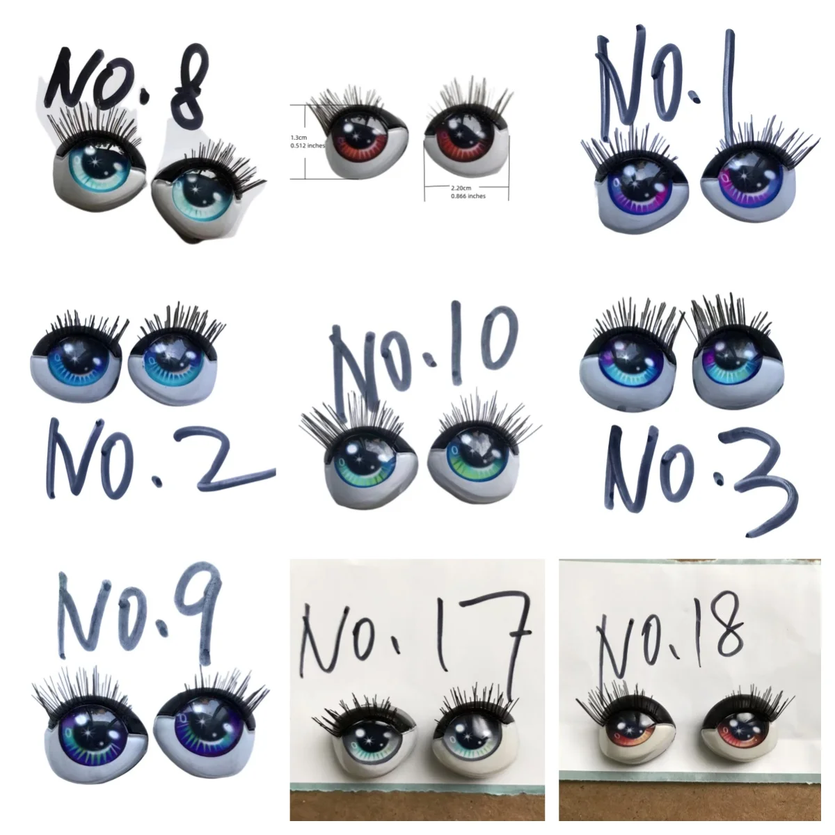 Yeux de poupée arc-en-ciel avec cils réels, yeux de poupée scintillants et réalistes, yeux de remplacement originaux pour poupée, pièces de poupée de qualité