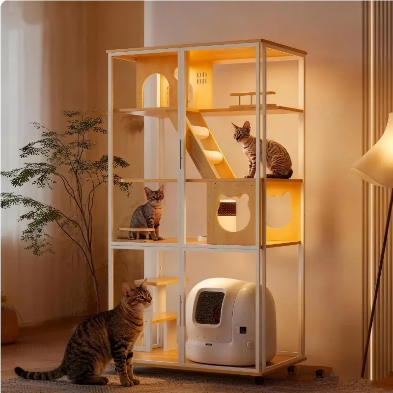 

Modern Luxury Indoor Cat Villa Solid Wood Movable Pet Furniture Panoramic View Waterproof Eco-Friendly Fashion Small Animals