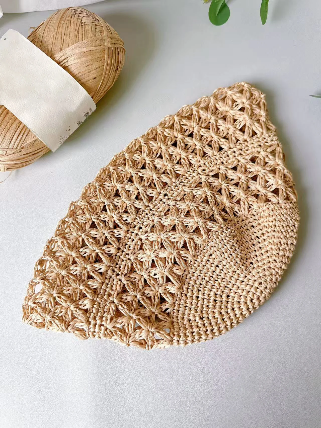 DIY Crochet Cotton Straw Hat Material Kit Yarn Handmade Summer Sunshade Hat Gift Time Killer