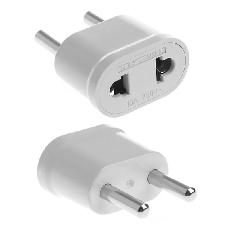 2 Flat Pins US To EU Euro Europe Plug Adapter 2 Round Socket Converter Adapter