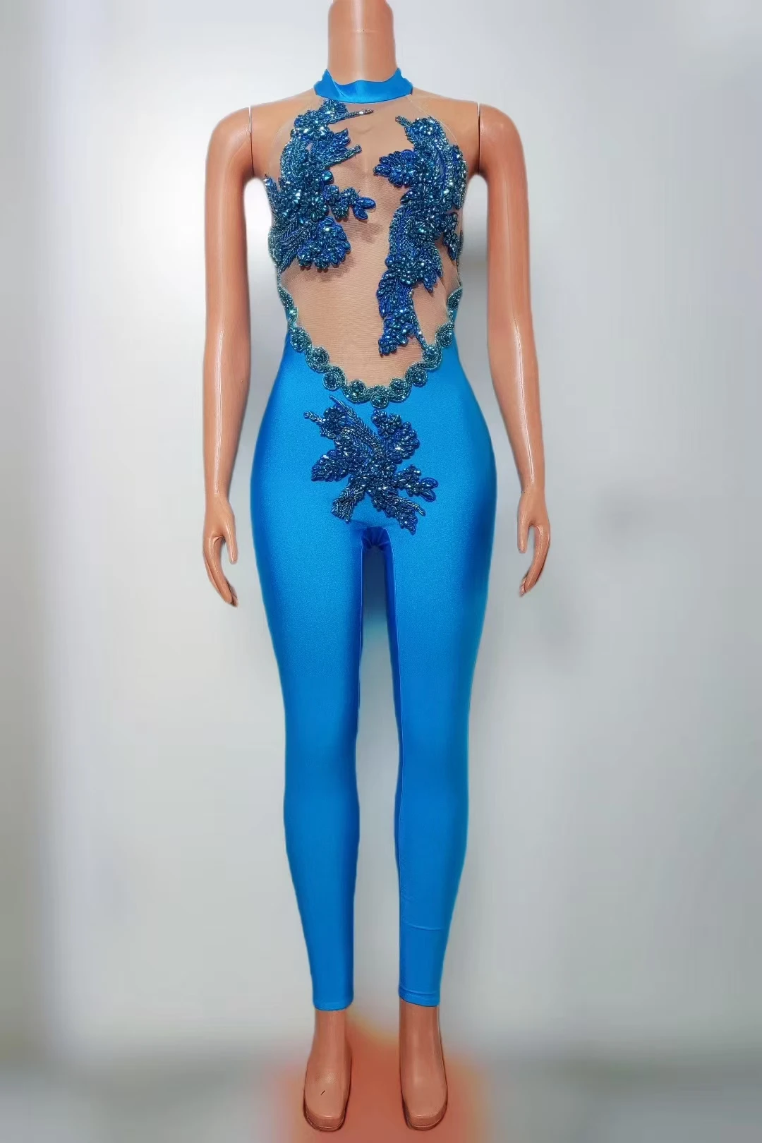 

Multi-Color Mesh Diamond Backless JumpsuitNightclub Bar Di Performance Costumes WomenGogo Dancers Party Stage Dress A755